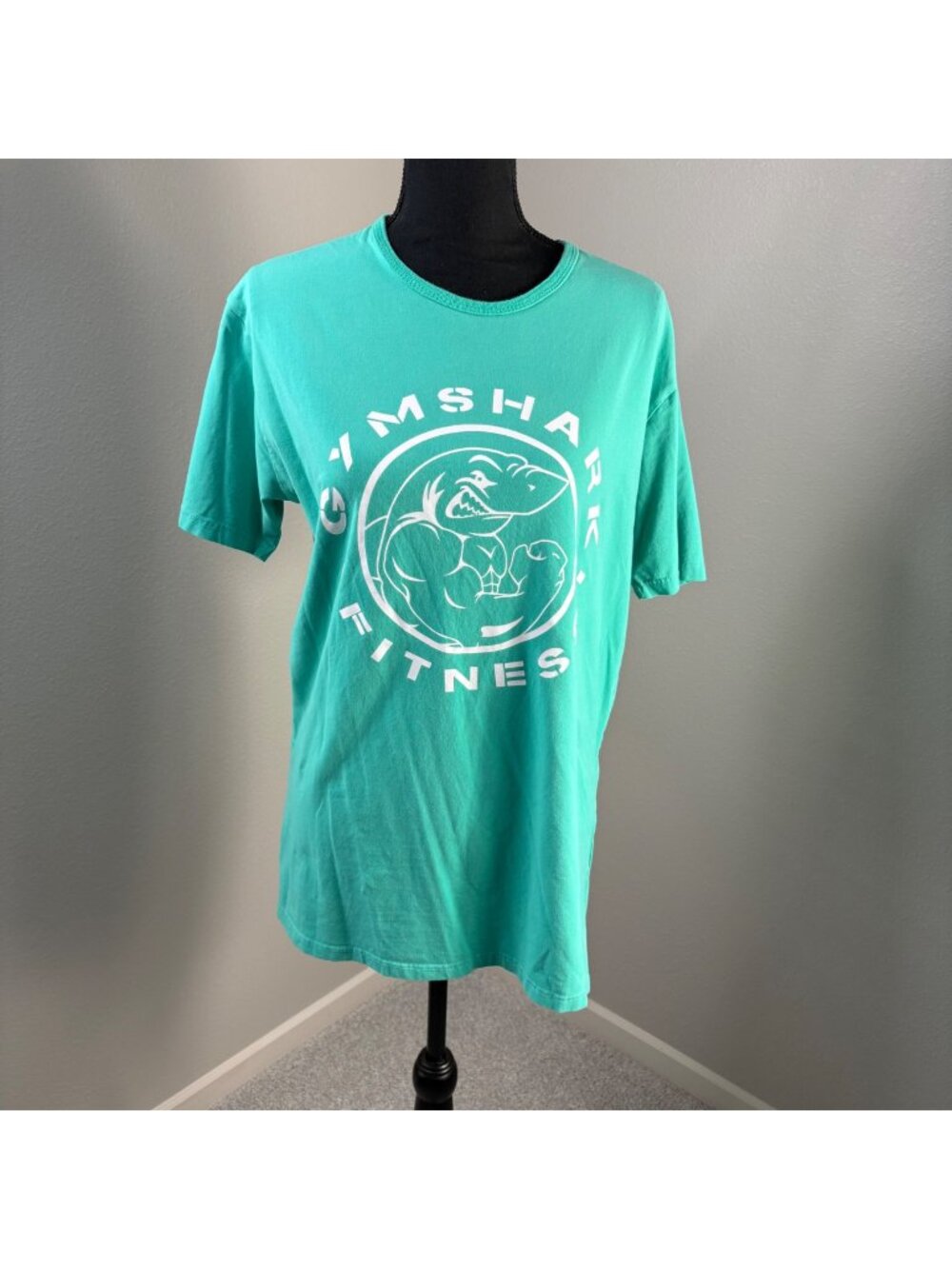 Gymshark Fitness T-Shirt Mens Large Teal White Shark Workout